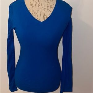 V neck blue top polyester & spandex